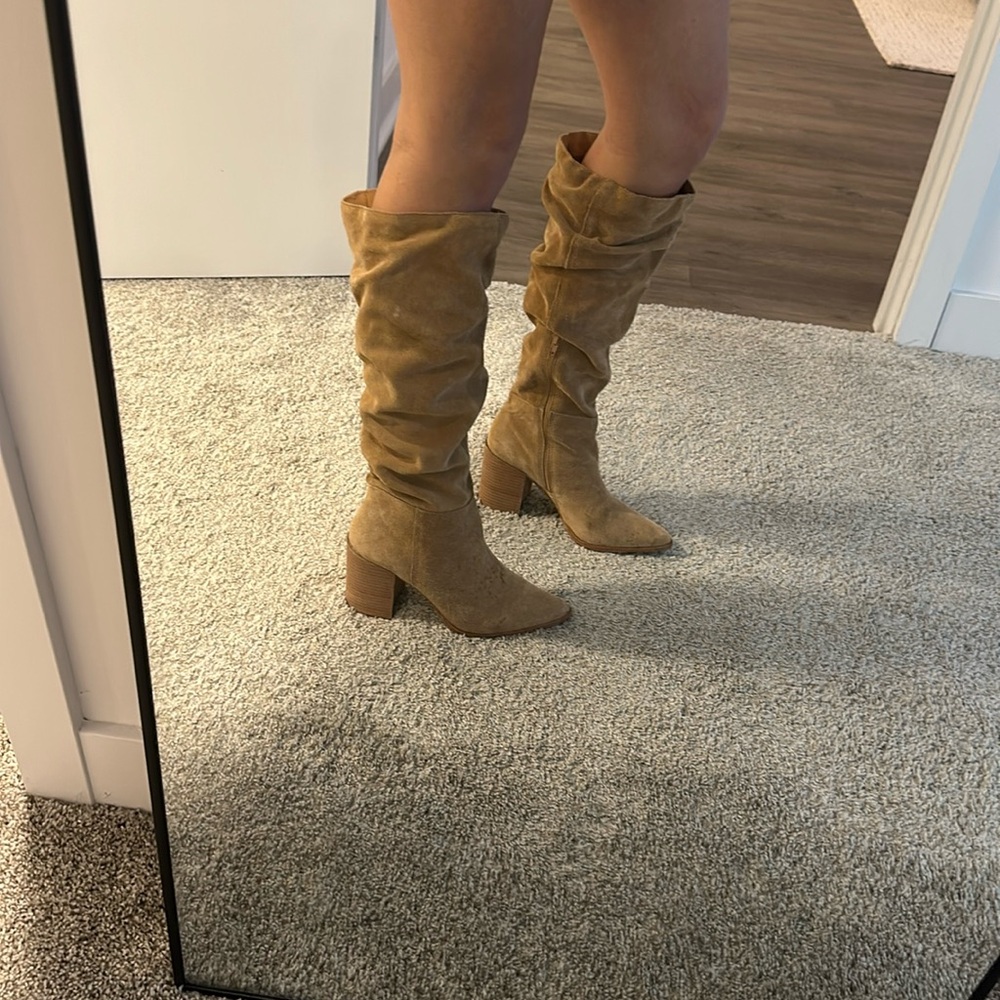 Suede leather tall boots